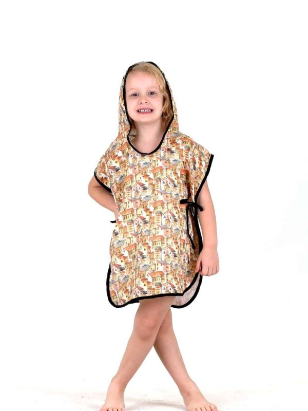 birlik1952 bebek çocuk dijital baskı digital print panço 2 kat gauze layer müslin muslin baby child bathrobe poncho antik