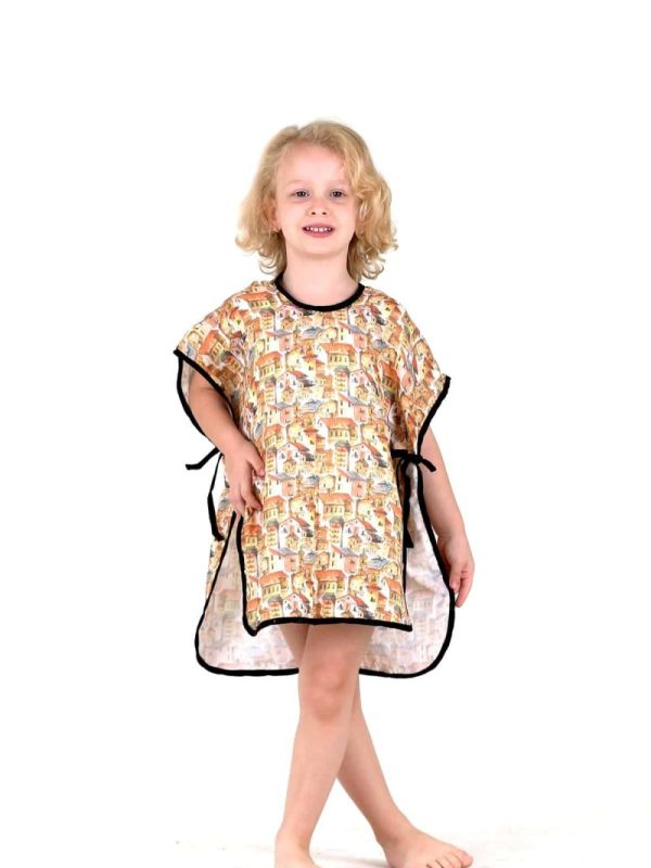 birlik1952 bebek çocuk dijital baskı digital print panço 2 kat gauze layer müslin muslin baby child bathrobe poncho antik