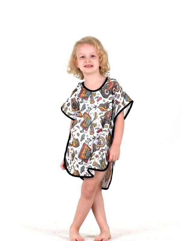 birlik1952 bebek çocuk dijital baskı digital print panço 2 kat gauze layer müslin muslin baby child bathrobe poncho graffiti