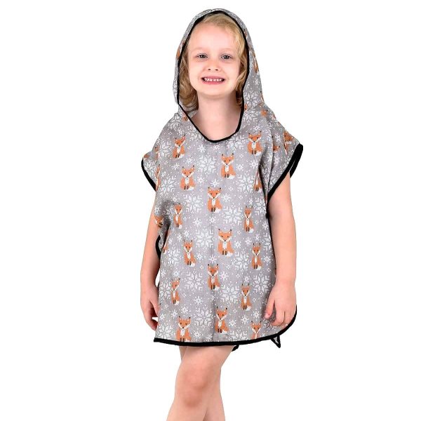 birlik1952 bebek çocuk dijital baskı digital print panço 2 kat gauze layer müslin muslin baby child bathrobe poncho etamin nakış tilki fox