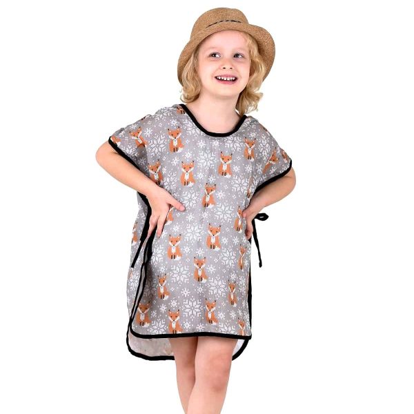 birlik1952 bebek çocuk dijital baskı digital print panço 2 kat gauze layer müslin muslin baby child bathrobe poncho etamin nakış tilki fox