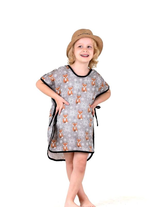 birlik1952 bebek çocuk dijital baskı digital print panço 2 kat gauze layer müslin muslin baby child bathrobe poncho etamin nakış tilki fox