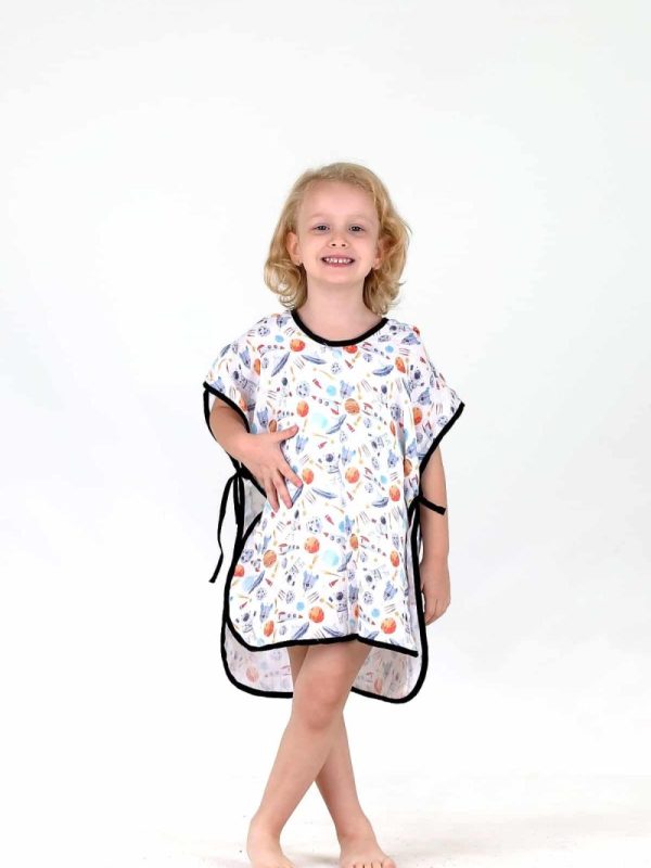 birlik1952 bebek çocuk dijital baskı digital print panço 2 kat gauze layer müslin muslin baby child bathrobe poncho astronot planet uzay