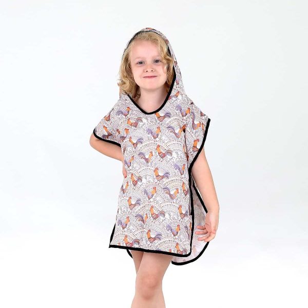 birlik1952 bebek çocuk dijital baskı digital print panço 2 kat gauze layer müslin muslin baby child bathrobe poncho horoz rooster