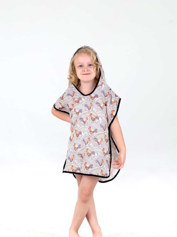 birlik1952 bebek çocuk dijital baskı digital print panço 2 kat gauze layer müslin muslin baby child bathrobe poncho horoz rooster