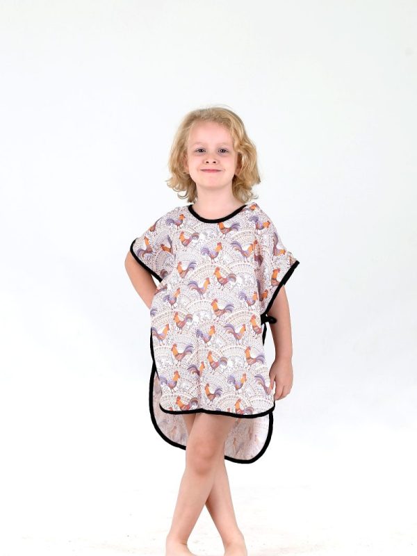 birlik1952 bebek çocuk dijital baskı digital print panço 2 kat gauze layer müslin muslin baby child bathrobe poncho horoz rooster