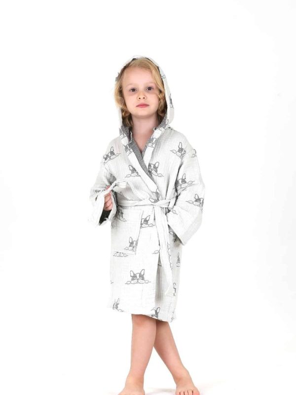 birlik1952 bebek çocuk jakarlı bornoz müslin 3 kat gauze muslin layer 4 kat crinkle krinkle jaquard baby child bathrobe bulldog