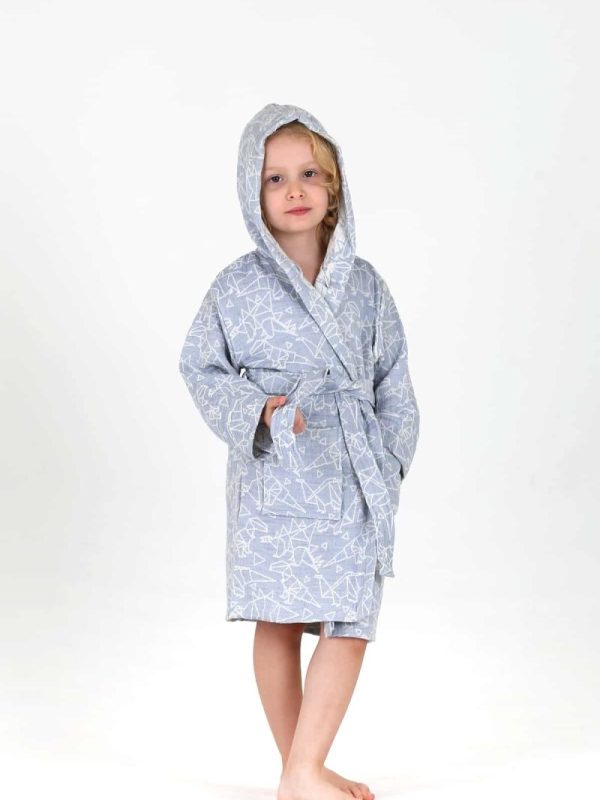 birlik1952 bebek çocuk jakarlı bornoz müslin 3 kat gauze muslin layer 4 kat crinkle krinkle jaquard baby child bathrobe dinozor dino mavi blue