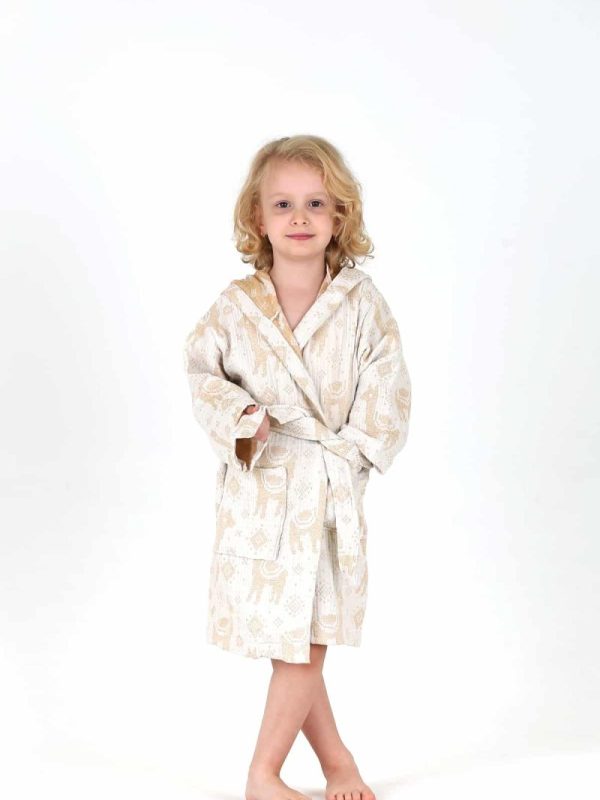 birlik1952 bebek çocuk jakarlı bornoz müslin 3 kat gauze muslin layer 4 kat crinkle krinkle jaquard baby child bathrobe lama sarı hardal yellow