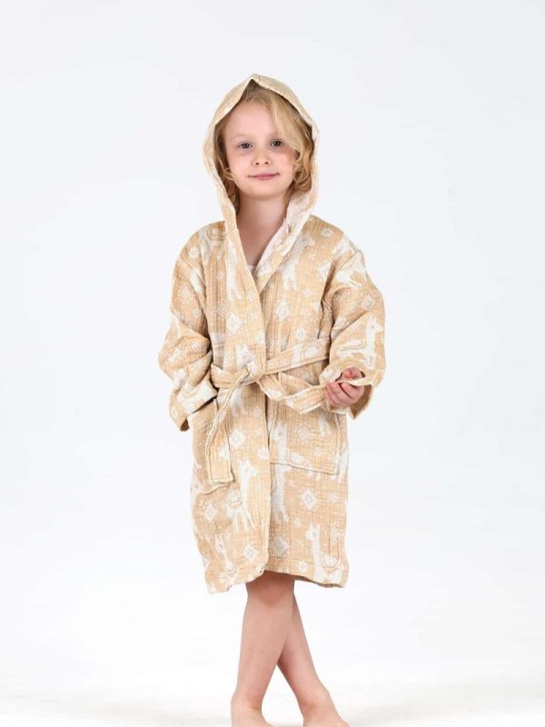 birlik1952 bebek çocuk jakarlı bornoz müslin 3 kat gauze muslin layer 4 kat crinkle krinkle jaquard baby child bathrobe lama sarı hardal yellow