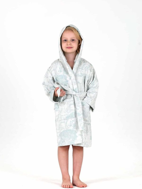 birlik1952 bebek çocuk jakarlı bornoz müslin 3 kat gauze muslin layer 4 kat crinkle krinkle jaquard baby child bathrobe wild animals orman mint