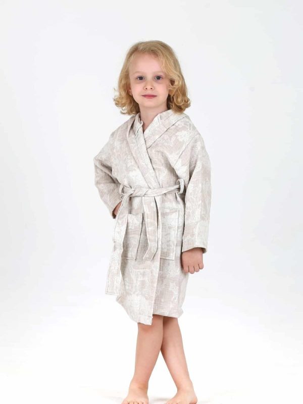 birlik1952 bebek çocuk jakarlı bornoz müslin 3 kat gauze muslin layer 4 kat crinkle krinkle jaquard baby child bathrobe wild animals orman vizon bejie