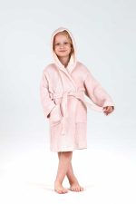 birlk1952 bebek çocuk jakarlı bornoz gauze muslin layer 4 kat crinkle krinkle baby child bathrobe pembe pink