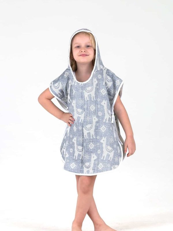 birlik1952 bebek çocuk jakarlı panço poncho pancho 3 kat gauze laer muslin müslin 4 kat crinkle krinkle jaquard baby child whosale company lama mavi