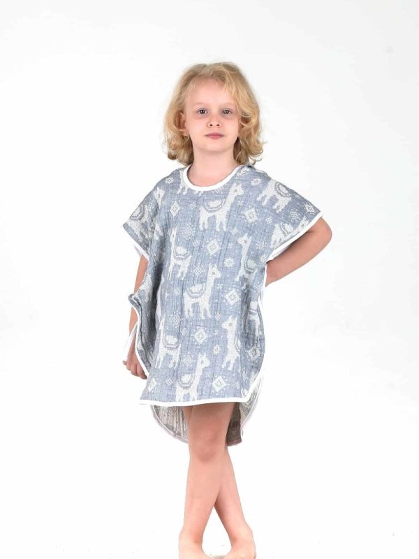 birlik1952 bebek çocuk jakarlı panço poncho pancho 3 kat gauze laer muslin müslin 4 kat crinkle krinkle jaquard baby child whosale company lama mavi