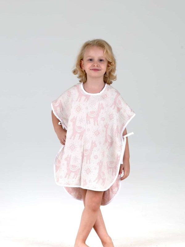 birlik1952 bebek çocuk jakarlı panço poncho pancho 3 kat gauze laer muslin müslin 4 kat crinkle krinkle jaquard baby child whosale company lama pembe pink