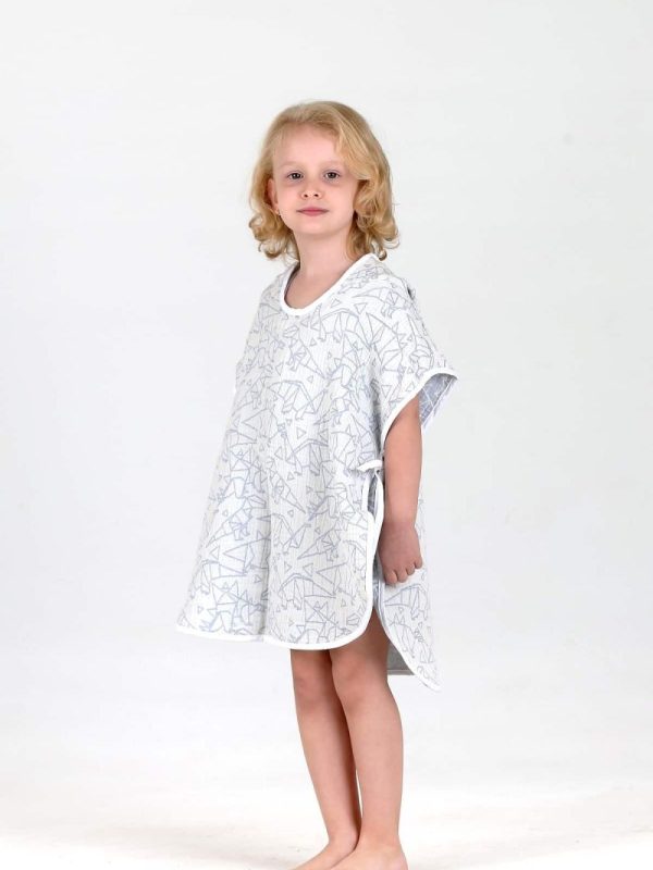 birlik1952 bebek çocuk jakarlı panço poncho pancho 3 kat gauze laer muslin müslin 4 kat crinkle krinkle jaquard baby child whosale company dinozor dino origami mavi