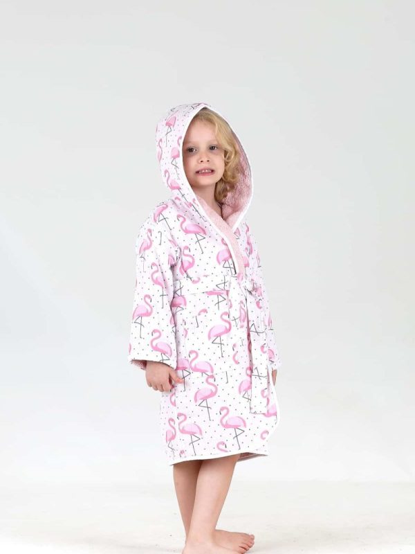 birlik1952 bebek çocuk müslin harvlu bornoz çift taraflı bathrobe towel turkish flamingo