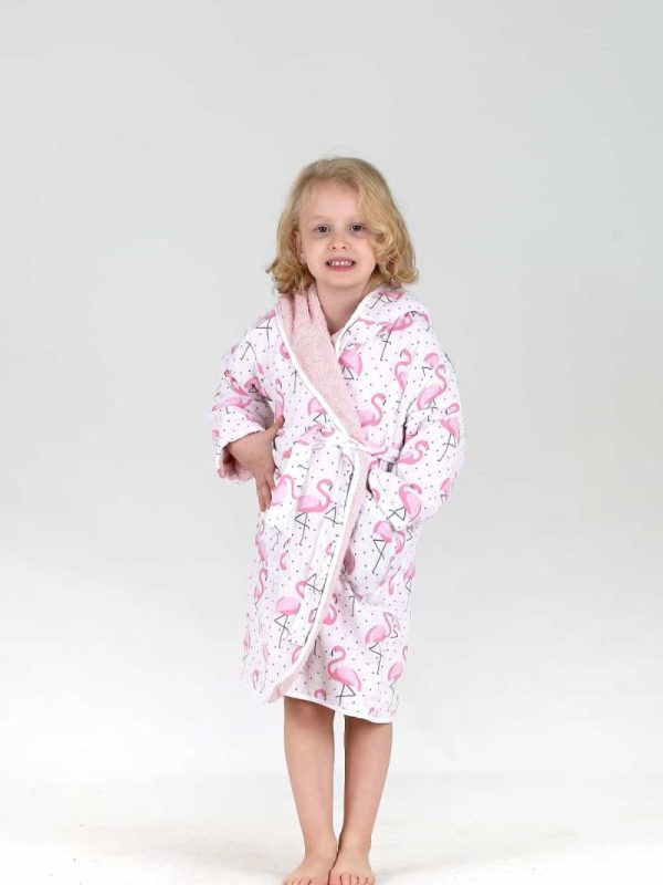birlik1952 bebek çocuk müslin harvlu bornoz çift taraflı bathrobe towel turkish flamingo