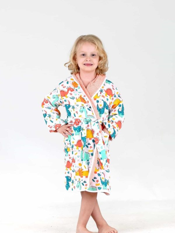 birlik1952 bebek çocuk müslin harvlu bornoz çift taraflı bathrobe towel turkish lunanino dino somon