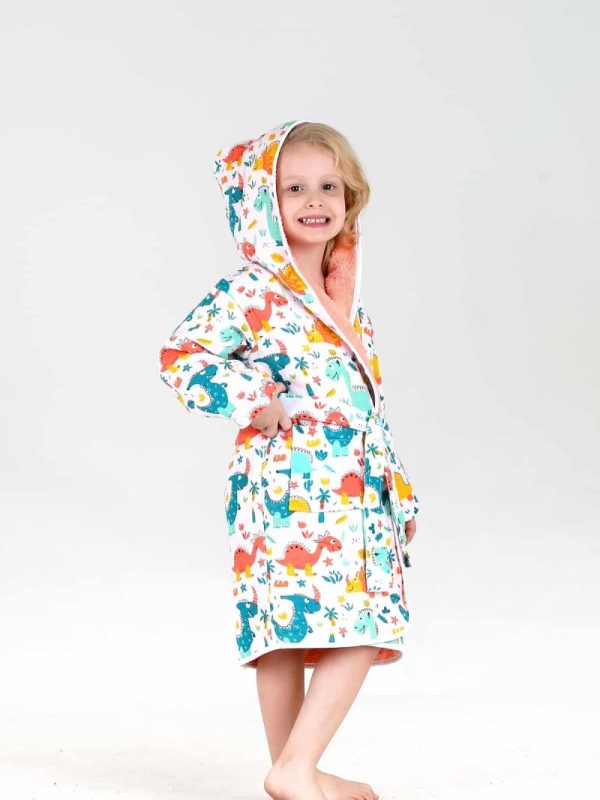 birlik1952 bebek çocuk müslin harvlu bornoz çift taraflı bathrobe towel turkish lunanino dino somon