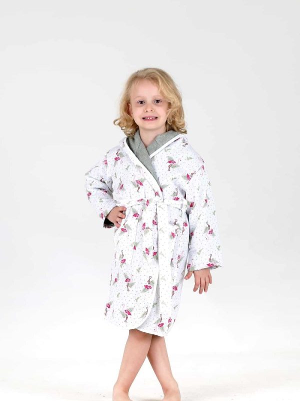 birlik1952 bebek çocuk müslin harvlu bornoz çift taraflı bathrobe towel turkish lunanino flamingo adaçayı