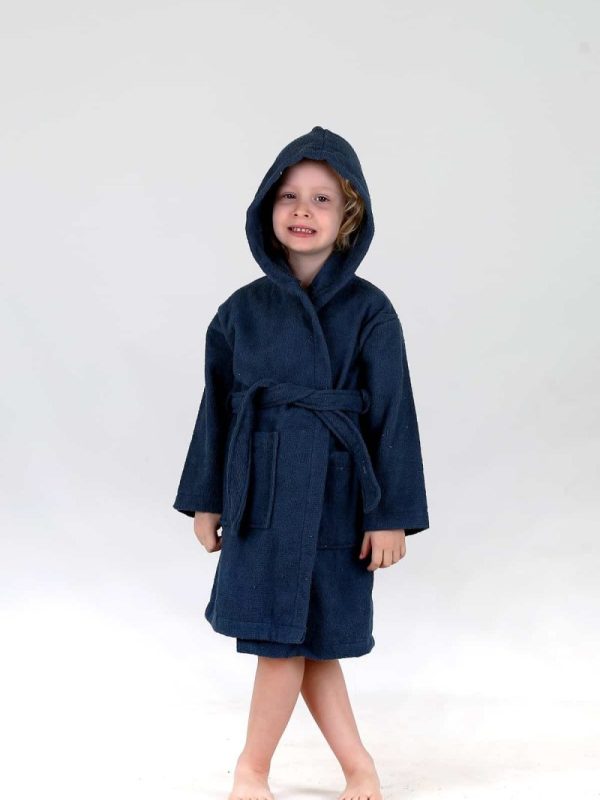birlik1952 bebek çocuk müslin harvlu bornoz çift taraflı bathrobe towel turkish lunanino indigo blue