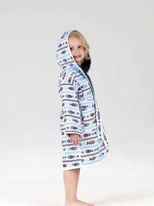 birlik1952 bebek çocuk müslin harvlu bornoz çift taraflı bathrobe towel turkish lunanino marin indigo