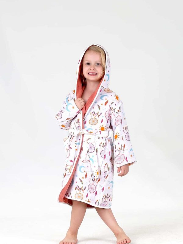 birlik1952 bebek çocuk müslin harvlu bornoz çift taraflı bathrobe towel turkish lunanino mihrimah terracota