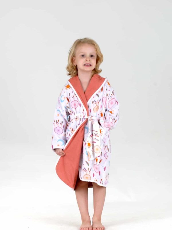 birlik1952 bebek çocuk müslin harvlu bornoz çift taraflı bathrobe towel turkish lunanino mihrimah terracota