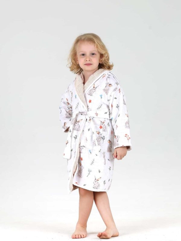birlik1952 bebek çocuk müslin harvlu bornoz çift taraflı bathrobe towel turkish rabbit tavşan