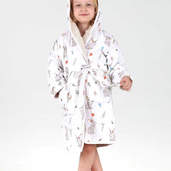 birlik1952 bebek çocuk müslin harvlu bornoz çift taraflı bathrobe towel turkish rabbit tavşan