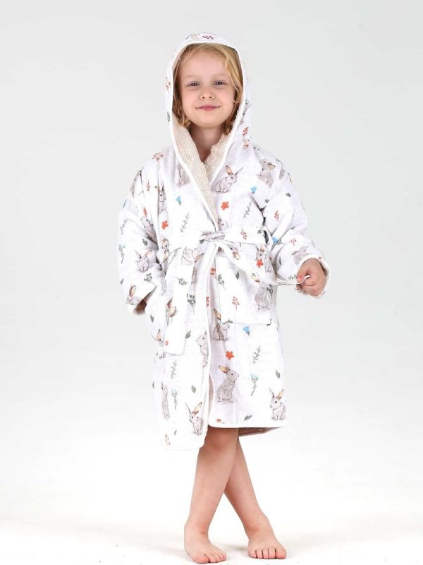 birlik1952 bebek çocuk müslin harvlu bornoz çift taraflı bathrobe towel turkish rabbit tavşan