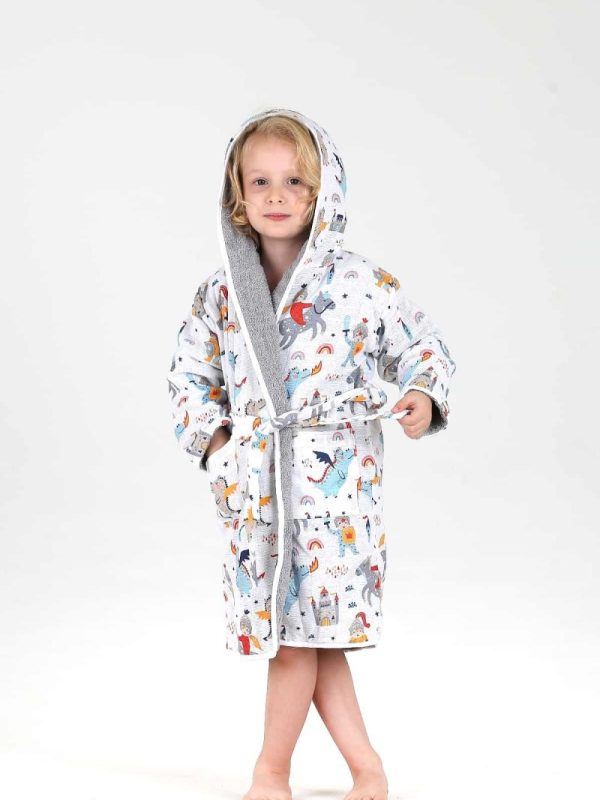 birlik1952 bebek çocuk müslin harvlu bornoz çift taraflı bathrobe towel turkish şövalye knight