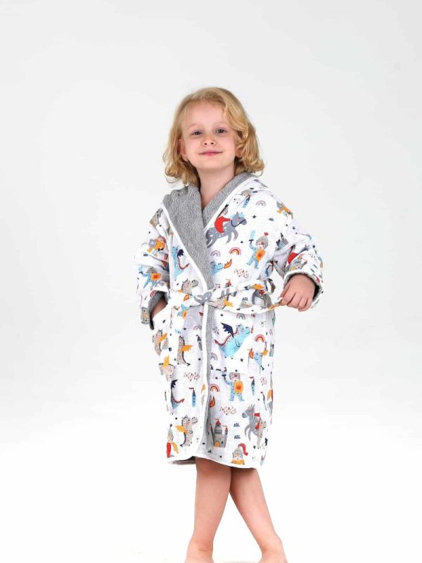 birlik1952 bebek çocuk müslin harvlu bornoz çift taraflı bathrobe towel turkish şövalye knight