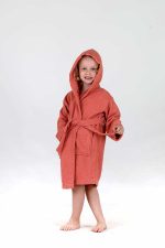 birlik1952 bebek çocuk müslin harvlu bornoz çift taraflı bathrobe towel turkish lunanino terracota