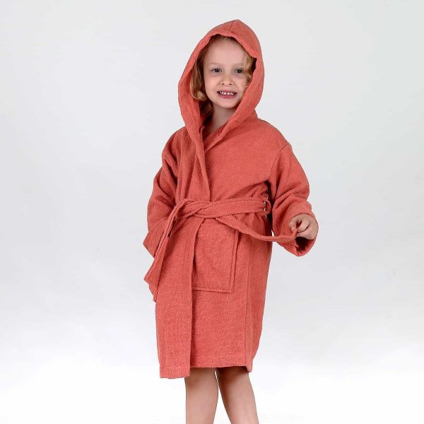 birlik1952 bebek çocuk müslin harvlu bornoz çift taraflı bathrobe towel turkish lunanino terracota