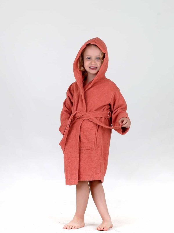 birlik1952 bebek çocuk müslin harvlu bornoz çift taraflı bathrobe towel turkish lunanino terracota