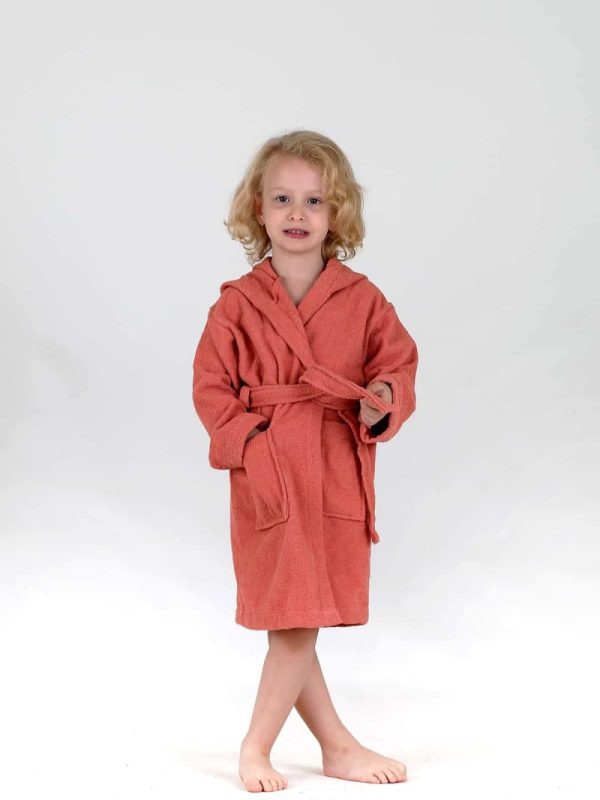 birlik1952 bebek çocuk müslin harvlu bornoz çift taraflı bathrobe towel turkish lunanino terracota
