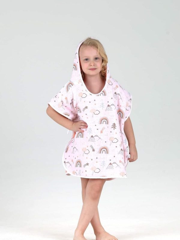 birlik1952 bebek çocuk müslin harvlu panço poncho pancho çift taraflı bathrobe towel turkish whosale rainbow