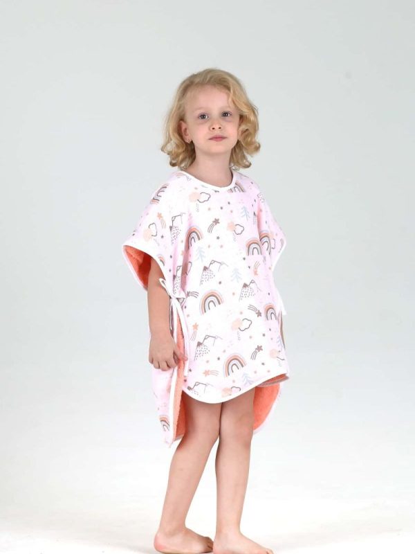 birlik1952 bebek çocuk müslin harvlu panço poncho pancho çift taraflı bathrobe towel turkish whosale rainbow