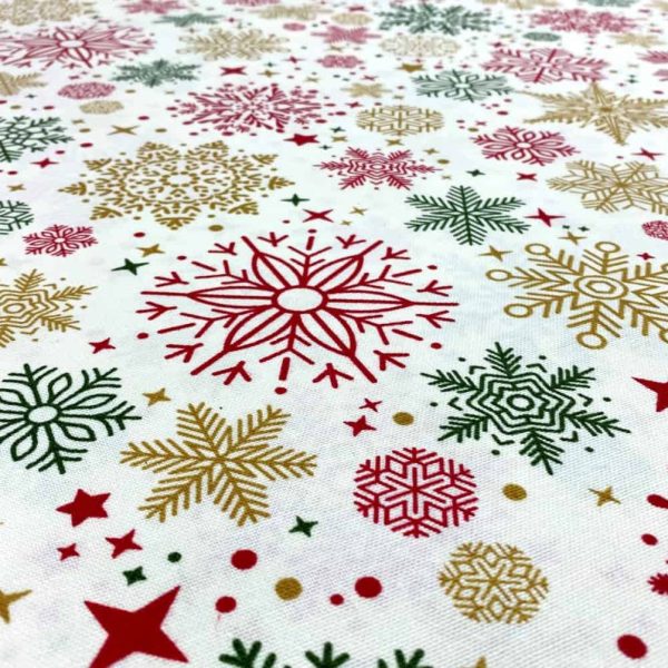birlik1952 duck çok amaçlı dekoratif kumaş panama keteni fabric linen waterproof christmas yılbaşı desen kar tanesi snow flakes red kırmızı