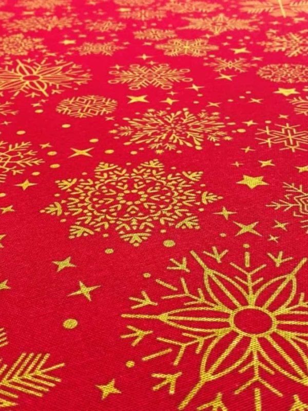 birlik1952 duck çok amaçlı dekoratif kumaş panama keteni fabric linen waterproof christmas yılbaşı desen kar tanesi snow flakes red kırmızı