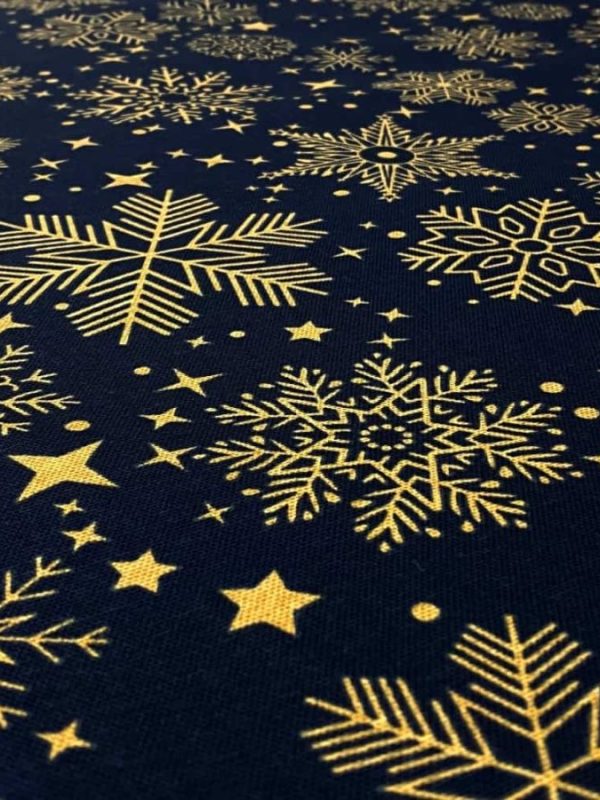 birlik1952 duck çok amaçlı dekoratif kumaş panama keteni fabric linen waterproof christmas yılbaşı desen kar tanesi snow flakes black siyah