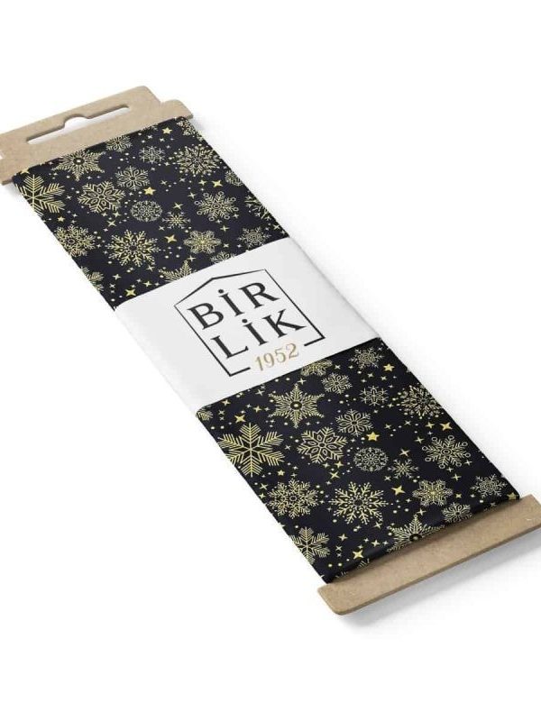 birlik1952 duck çok amaçlı dekoratif kumaş panama keteni fabric linen waterproof christmas yılbaşı desen kar tanesi snow flakes black siyah