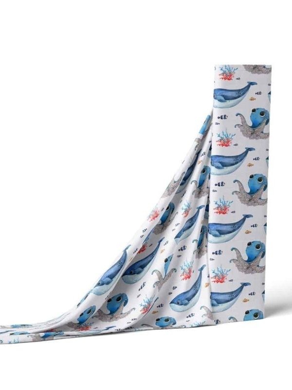 birlik1952 baby child müslin digital print dijital baskı kumaş muslin fabric whosale toptan battaniyesi swaddle blanket whale octopus ahtapot balina