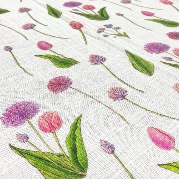 birlik1952 baby child müslin digital print dijital baskı kumaş muslin fabric whosale toptan battaniyesi swaddle blanket allium gladiator tulip lale