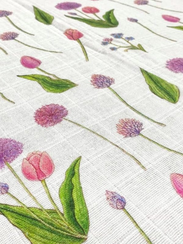 birlik1952 baby child müslin digital print dijital baskı kumaş muslin fabric whosale toptan battaniyesi swaddle blanket allium gladiator tulip lale
