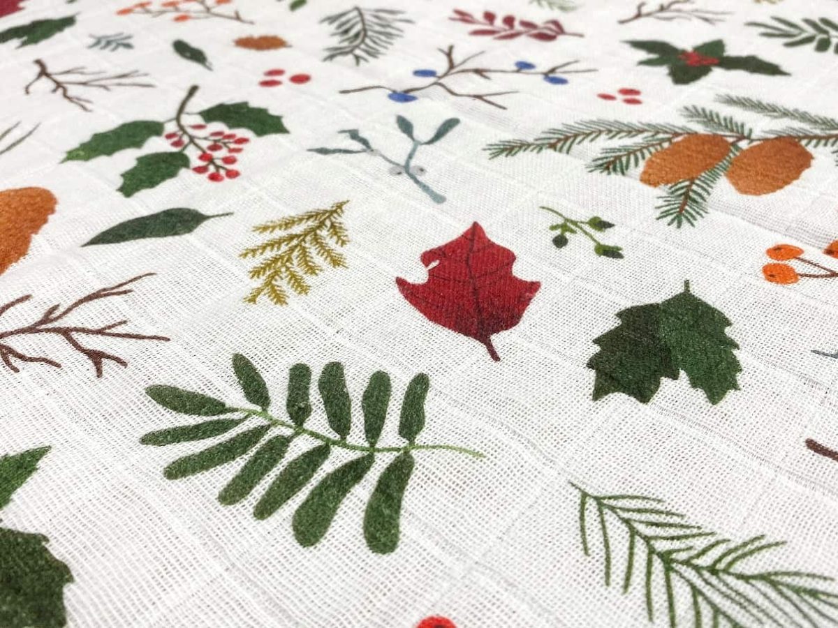 birlik1952 baby child müslin digital print dijital baskı kumaş muslin fabric whosale toptan battaniyesi swaddle blanket christmas tree icons