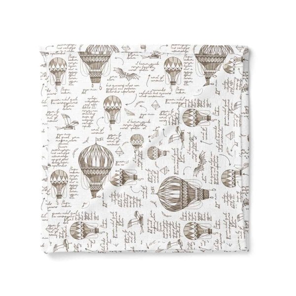 birlik1952 baby child müslin digital print dijital baskı kumaş muslin fabric whosale toptan battaniyesi swaddle blanket leonardo da vinci baloon